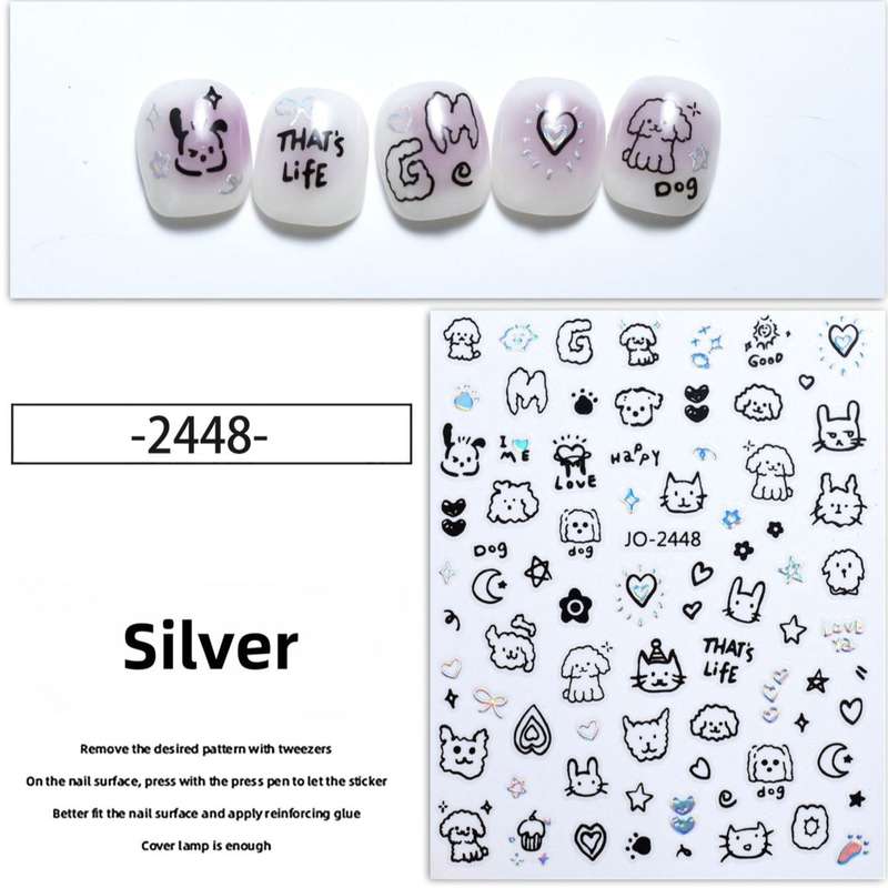Nail Sticker - 2448 - Puppies - Silver