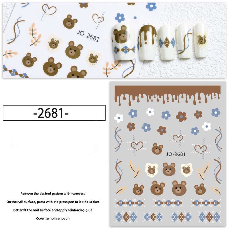 Nail Sticker - 2681 - Bears & Flowers