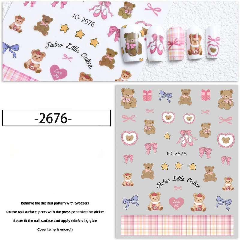 Nail Sticker - 2676 - Bears & Bows