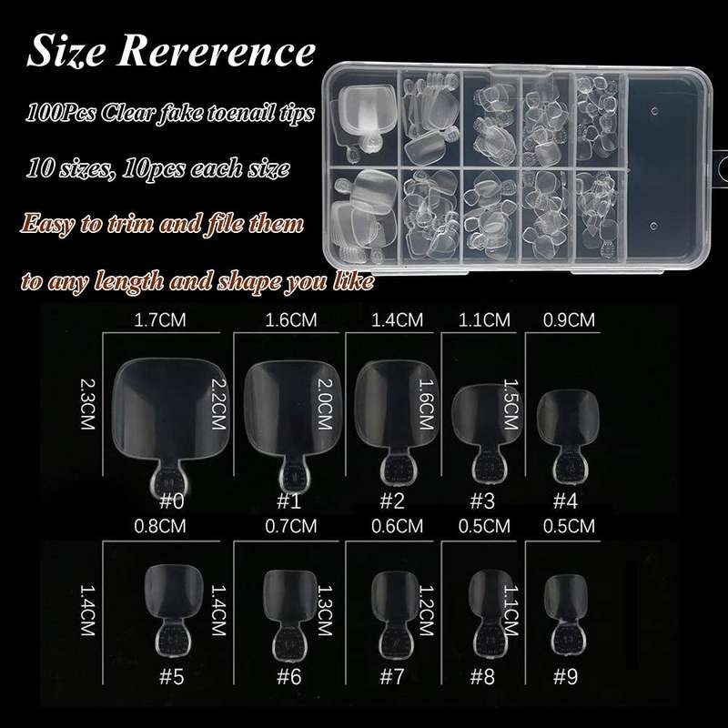 Toe Nail Tips - 100pcs - Clear - With Tab