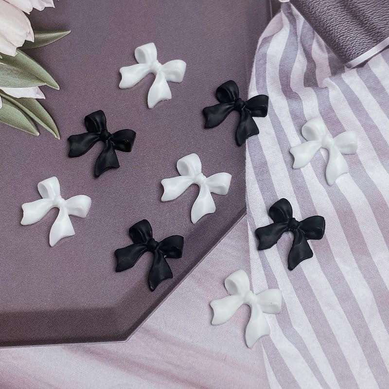 Bow Nail Decoration - Black & White - 100pcs
