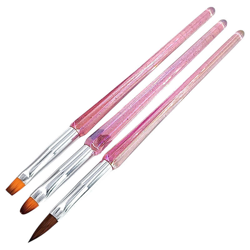 Acrylic & Gel Brush - Pink Glitter Stem - 3pcs