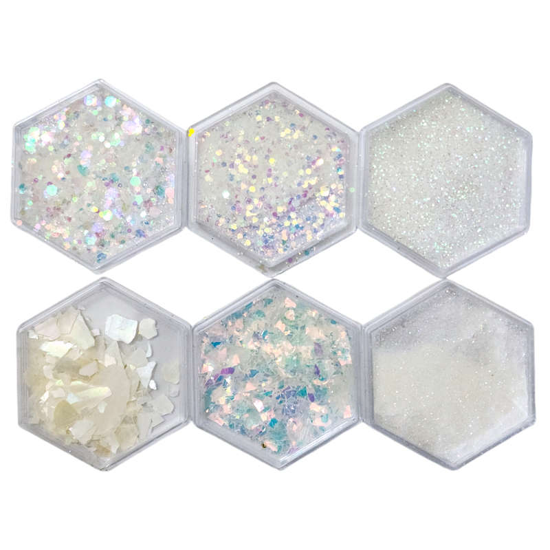 Nail Decoration - Glitter & Sequins - White - 6pcs