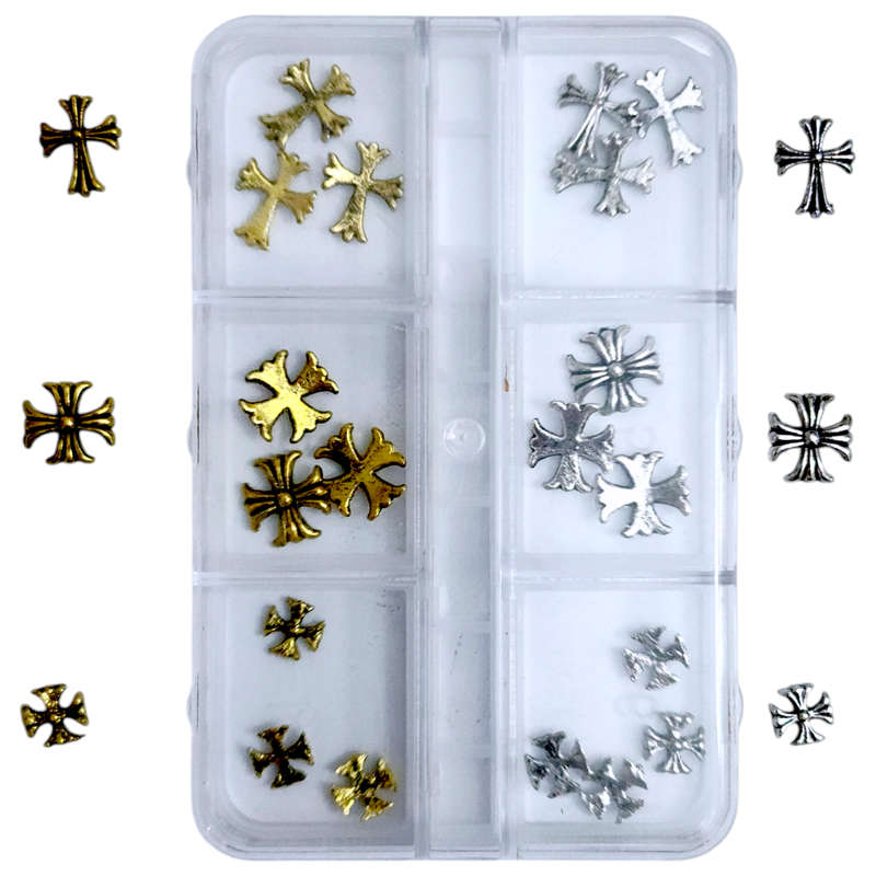 Nail Decoration - Cross Star - 18pcs - Silver & Gold