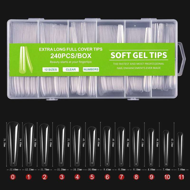 Coffin - 3XL Long - Full Cover - Soft Gel Nail Tips - 240pcs