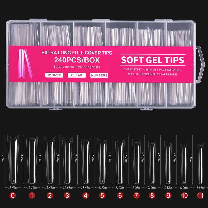Coffin - 3XL Long - Half Cover - Soft Gel Nail Tips - 240pcs
