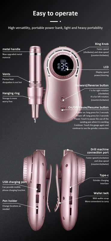 35000rpm Electric Nail File/Drill Machine (JF602) - Rechargeable / Cordless / Portable