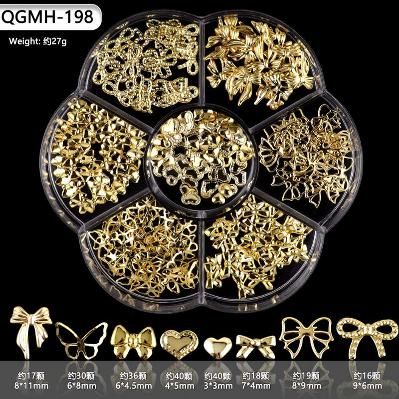Nail Decoration - Metal - Bow, Heart & Butterfly - (QGMH-198)- Gold