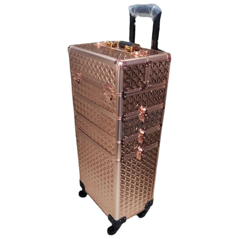 Storage Case - Professional Beauty Case / Make-up Case Trolly - 4 Layer - Rose Gold Diamond Pattern