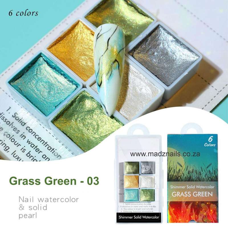 Shimmer Solid Watercolour - Grass Green - 6pcs