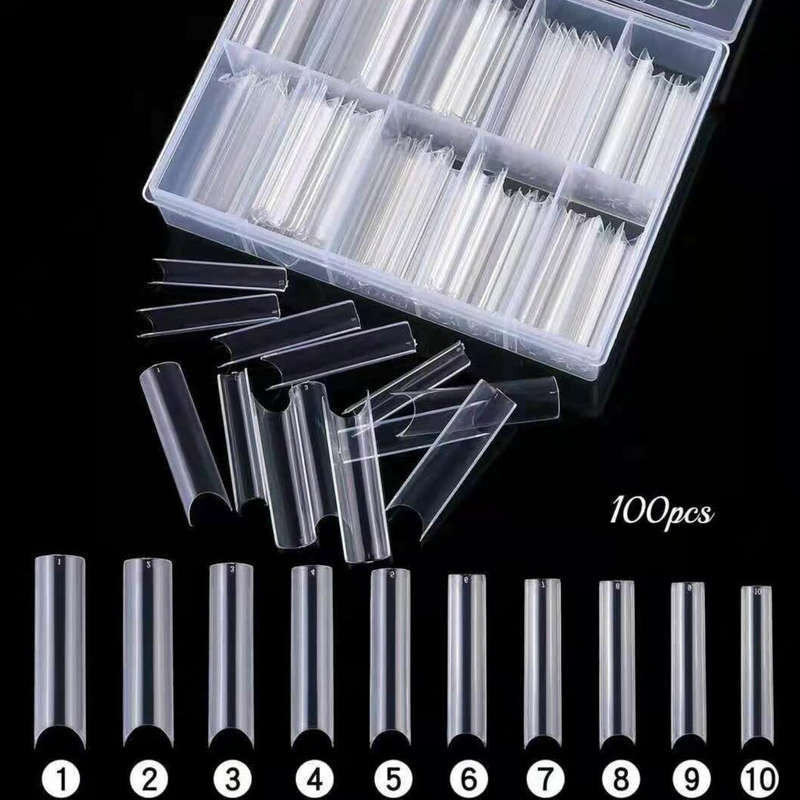 C Curve Straight - XL Long Nail Tips - 100pcs - Box - Clear