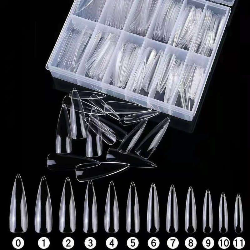 Stiletto - XL Long Full Cover / Press On Nail Tips - 120pcs - Box - Clear