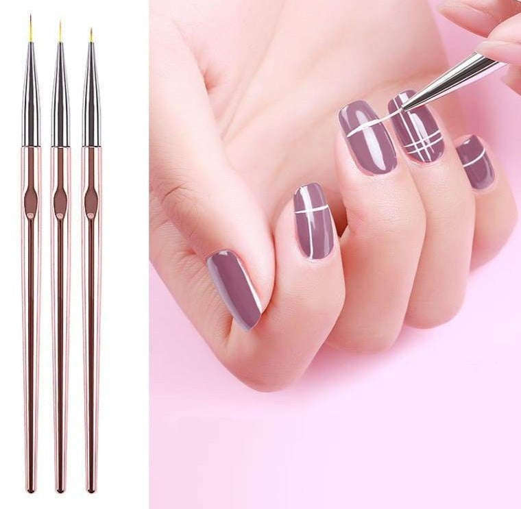 Drawing / Striping Brush - Rose Gold & Gold - 3pcs