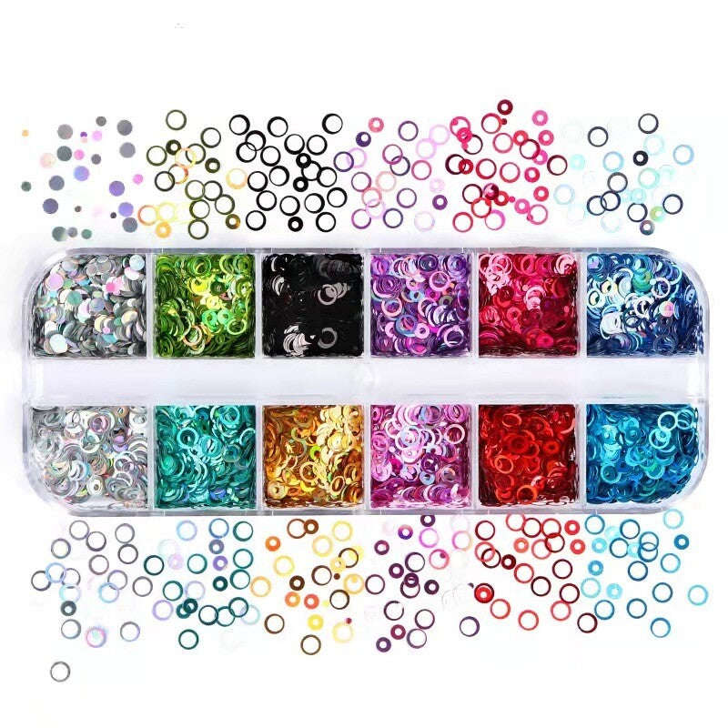 Round Laser Nail Decorations - 12 Grit Box
