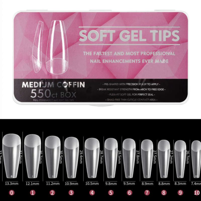 Coffin - Medium Full Cover Soft Gel Nail Tips - 550pcs - Clear - Box