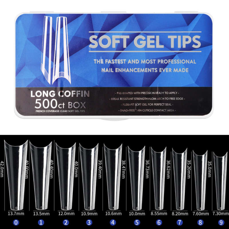 Coffin - Long Half Cover Soft Gel Nail Tips - 500pcs - Clear - Box