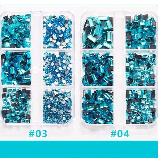 Rhinestones - Flat Bottom 6 Grid - Light Blue