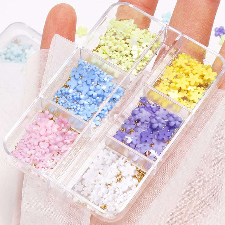 Nail Decorations - 3D Flowers with Steel Balls - 6 Colours