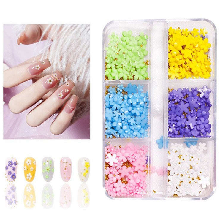 Nail Decorations - 3D Flowers with Steel Balls - 6 Colours