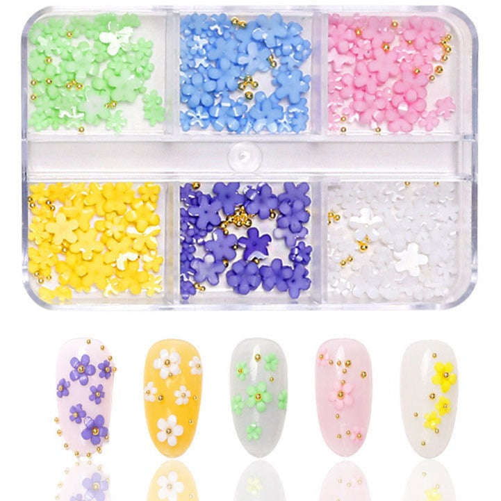 Nail Decorations - 3D Flowers with Steel Balls - 6 Colours