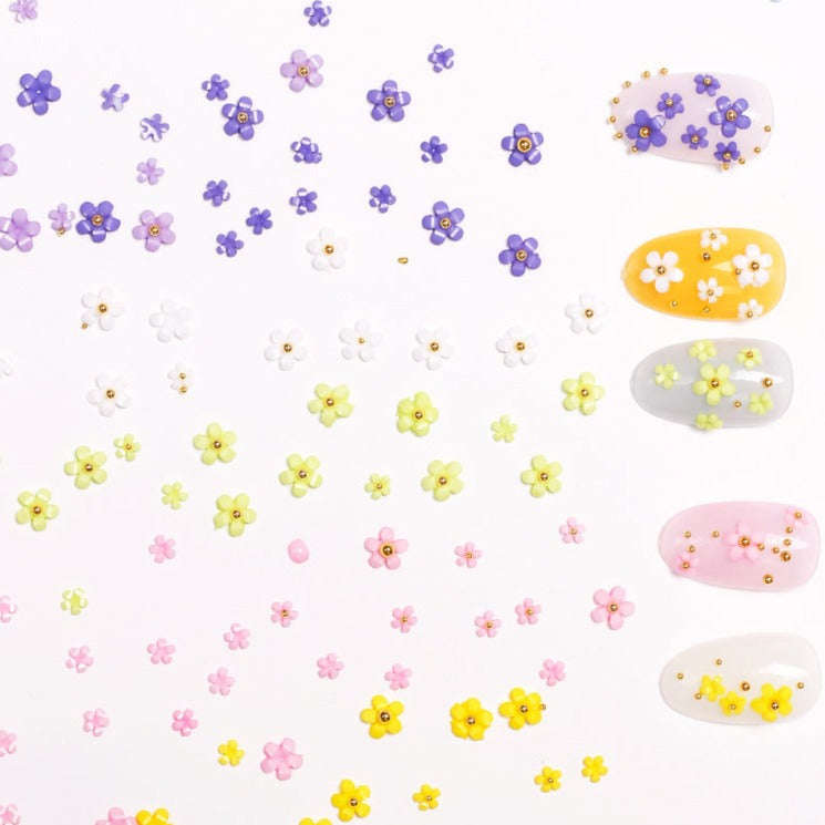Nail Decorations - 3D Flowers with Steel Balls - 6 Colours