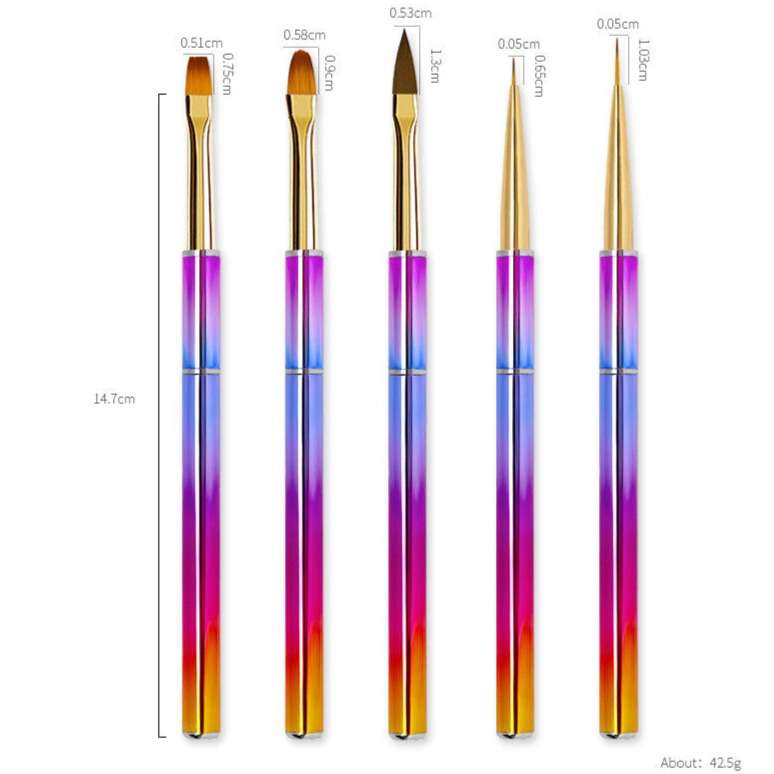 Acrylic, Gel & Striping / Drawing Brush Set - 5pcs
