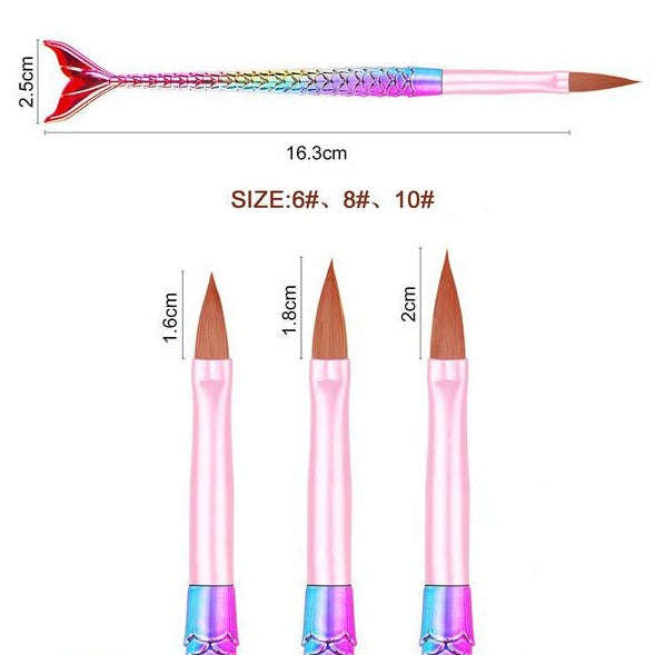Acrylic Brush - Mermaid Tail - 3pcs