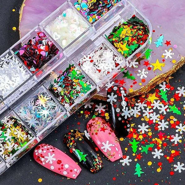 Christmas Nail Decoration - 12 Grid Box