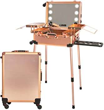 Make-up Trolley Bag/Case With Lights and Blue Tooth Speaker - Rose Gold