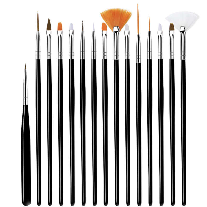 Manicure Brush Set - 15pcs - Black