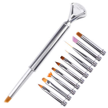 Nail Art Brush Set - Crystal Top - 10pcs
