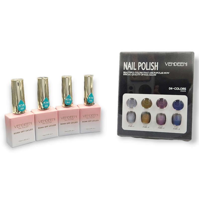 Vendeeni - UV Gel Polish - 4pcs Set - K14 - Diamond 3D Cat Eye