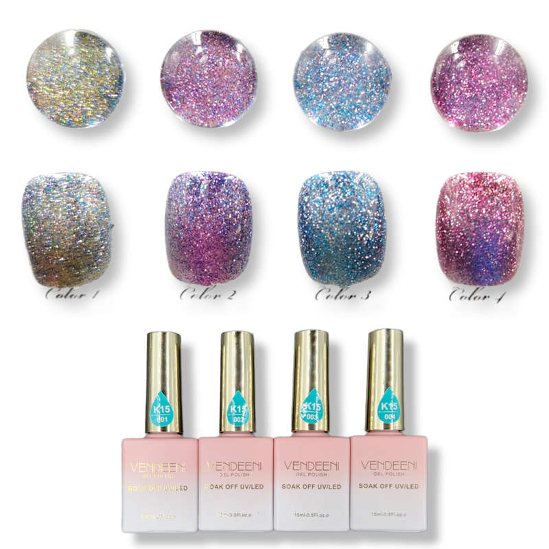Vendeeni - UV Gel Polish - 4pcs Set - K15 - Glitter Mermaid Cat Eye