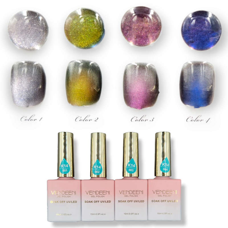 Vendeeni - UV Gel Polish - 4pcs Set - K14 - Diamond 3D Cat Eye