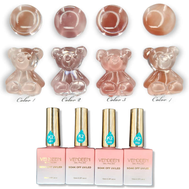 Vendeeni - UV Gel Polish - 4pcs Set - K2 - Transparent Brown/Nude