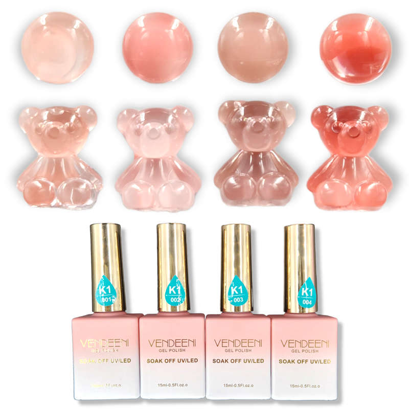 Vendeeni - UV Gel Polish - 4pcs Set - K1 - Transparent Peach/Nude