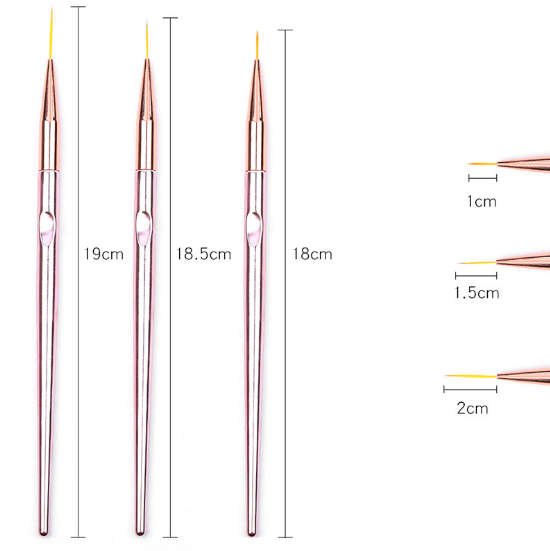 Drawing / Striping Brush - Rose Gold & Gold - 3pcs