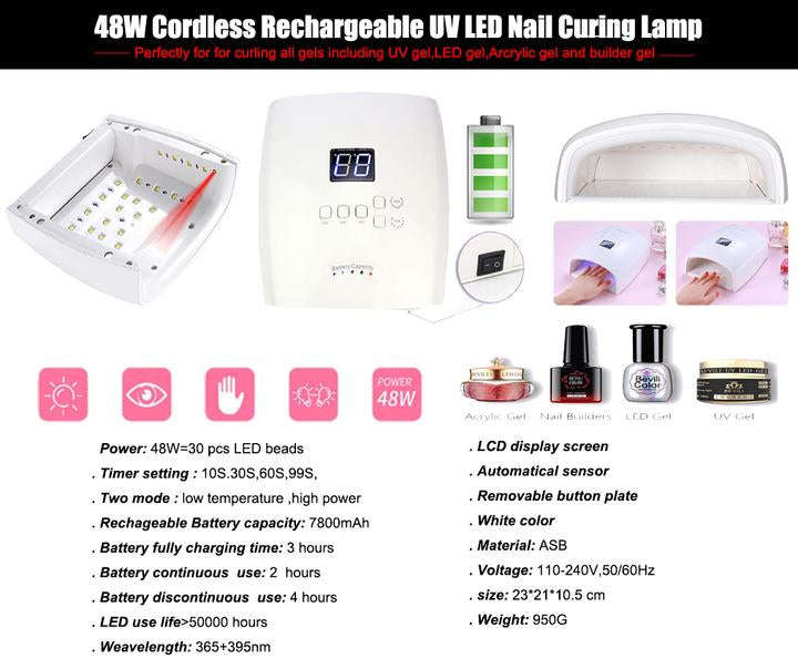 Cordless Rechargeable - UV LED Light / Lamp 66W - White