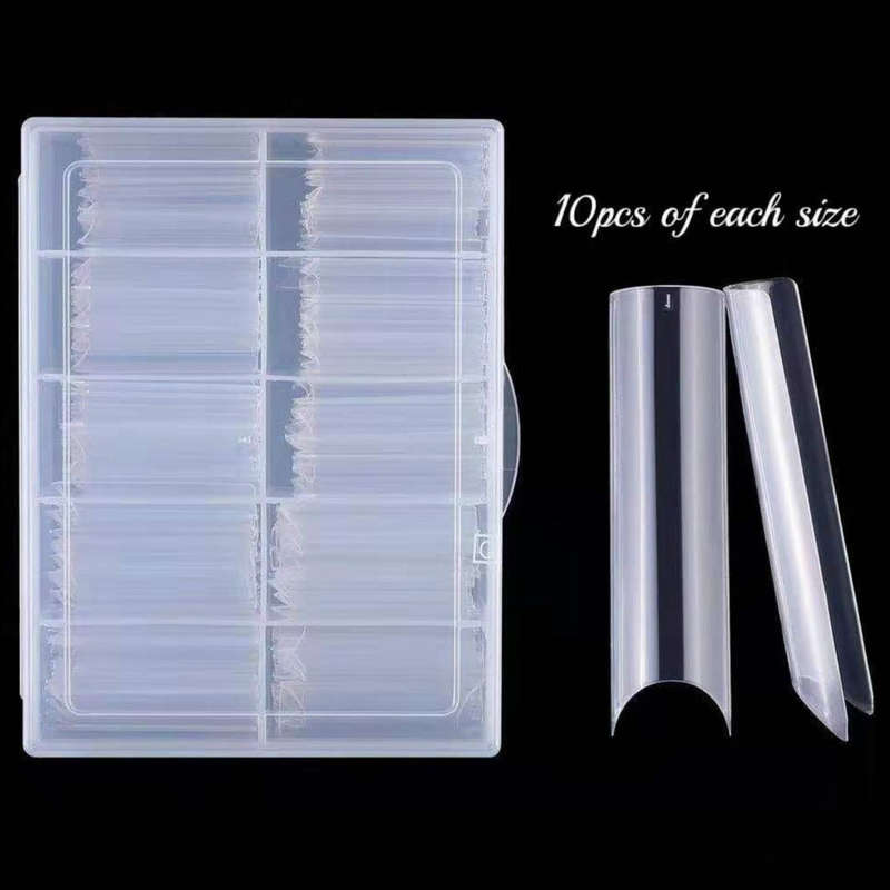 C Curve Straight - XL Long Nail Tips - 100pcs - Box - Clear