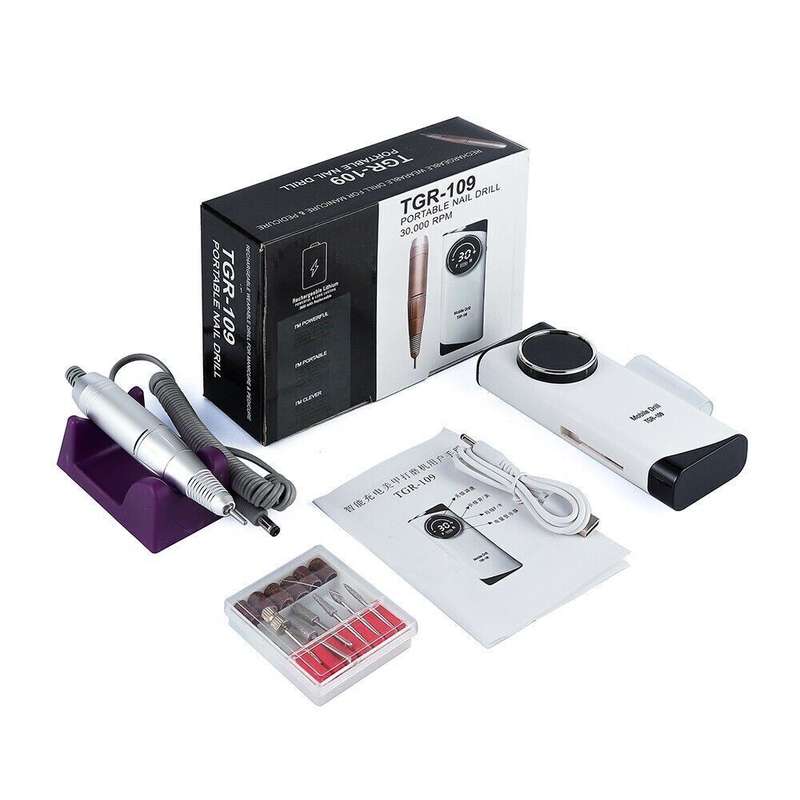 30000rpm Electric Nail File/Drill Machine (TGR-109) - Rechargeable / Cordless / Portable
