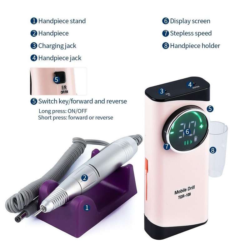 30000rpm Electric Nail File/Drill Machine (TGR-109) - Rechargeable / Cordless / Portable