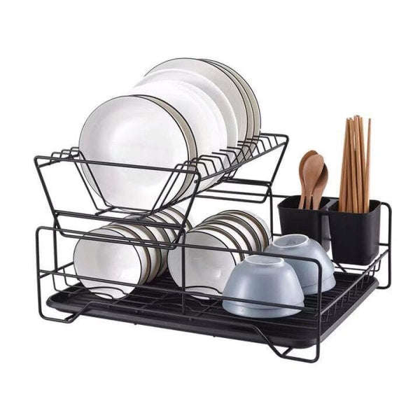 Dual Layer Dish Drainer Rack-Black