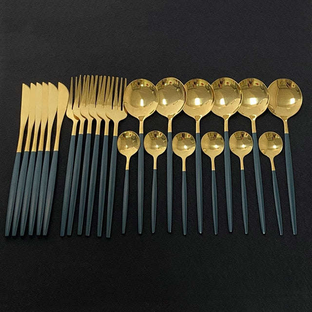 24 Gold Plating Cutlery Set - Grey
