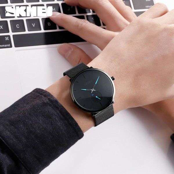 SKMEI classic mesh steel quartz 9185-black and blue