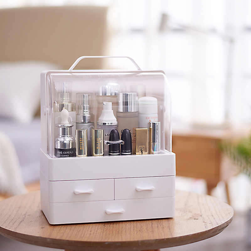 Portable Make Up Cosmetic Storage Box with Drawers and Lids