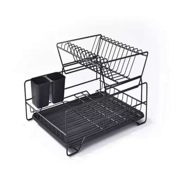 Dual Layer Dish Drainer Rack-Black