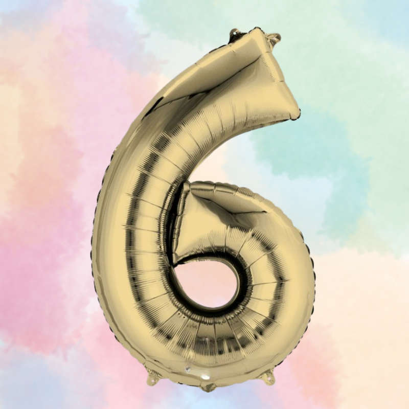 FOIL BALLOON  LARGE WHITE GOLD SIX 6