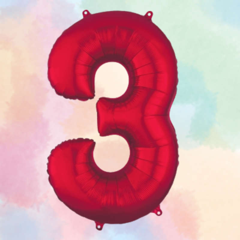FOIL BALLOON  LARGE RED THREE 3