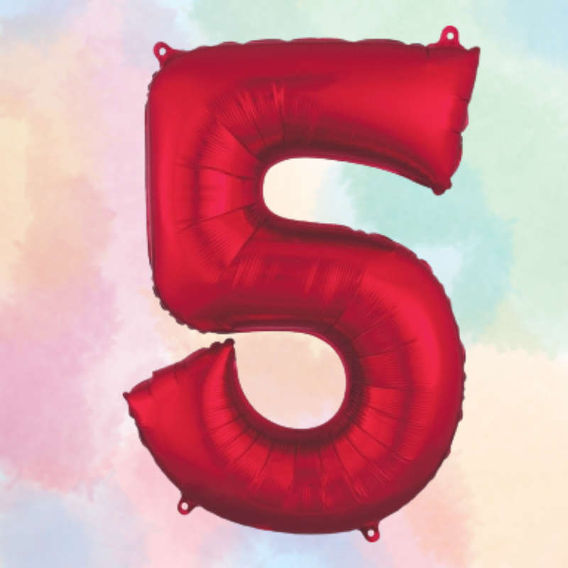 FOIL BALLOON  LARGE RED FIVE 5