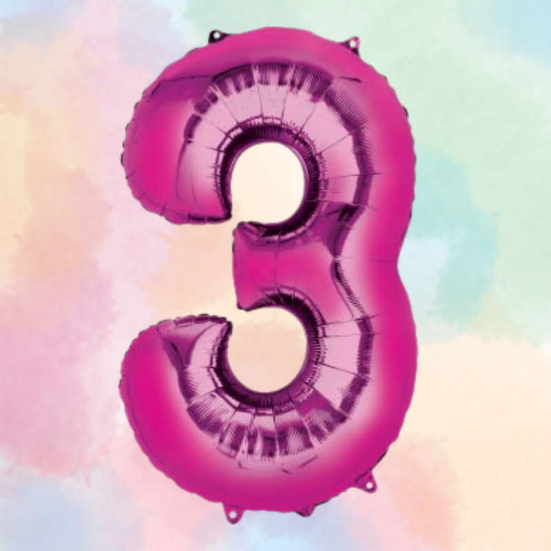 FOIL BALLOON  LARGE CERISE PINK THREE 3